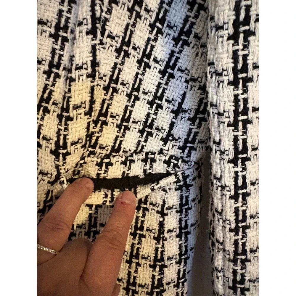Rachel Zoe Womens Black White Tweed Longline Blazer Jacket‎ Heart Button Size S